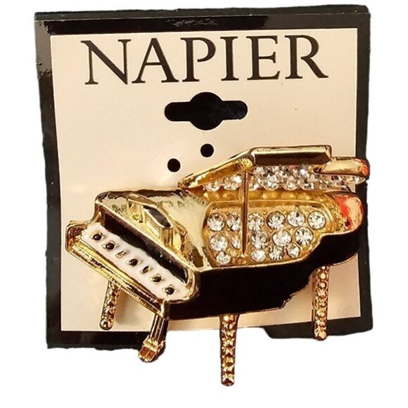 Napier Vintage Gold Tone Grand Piano‎ Pin Brooch With Rhinestones - Picture 1 of 2